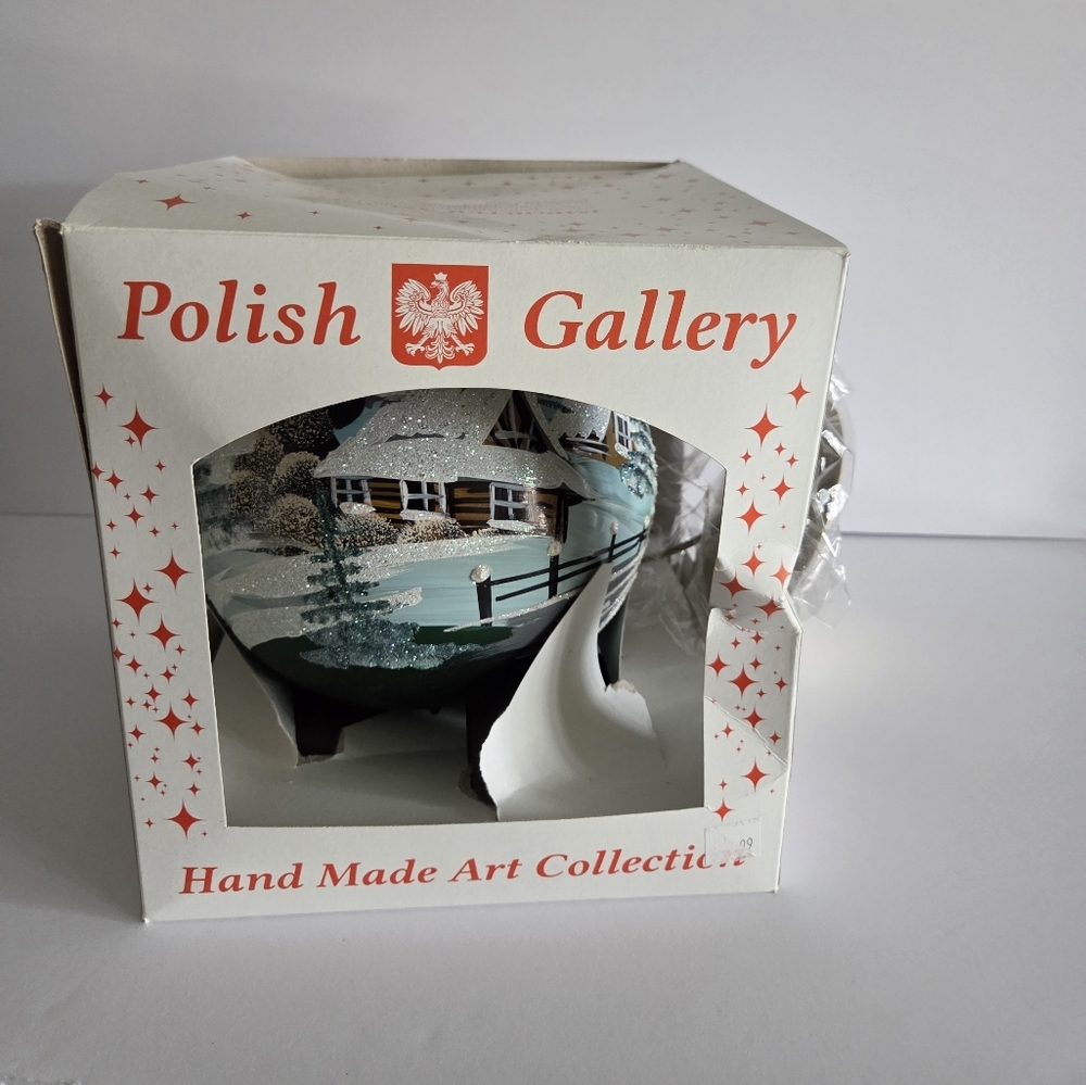 New Polish Galery Winter Scene Christmas Ball Glass Ornament Hand Painted